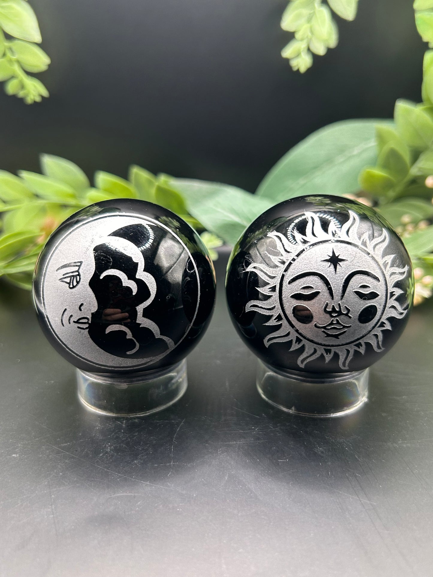 Obsidian Spheres With Designs